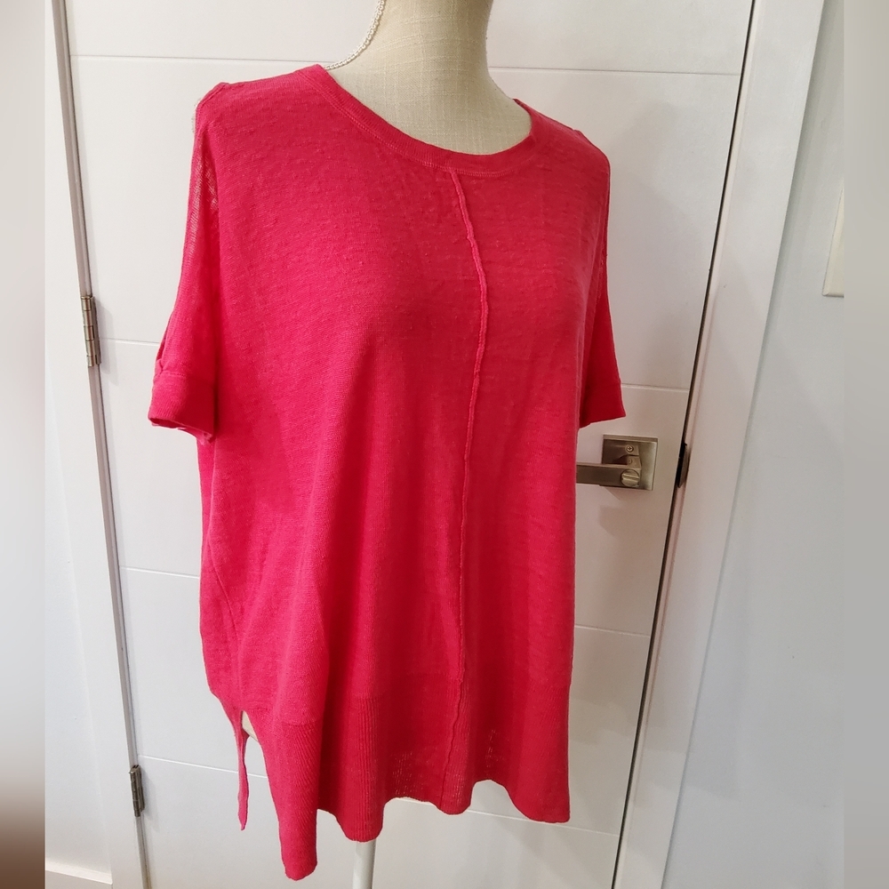 Donna Karan 100% Linen Cold Shoulder Boxy Top Size S